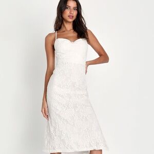 Lulus Infinite Charm White Lace Cowl Neck Sleeveless Midi Dress - Size XL